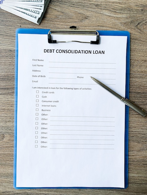 Debt consolidation loan document with graph on table.