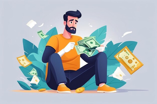 Photo debt repayment flat concept vector illustration bankrupt man without money bank debtor 2d cartoon character for web design