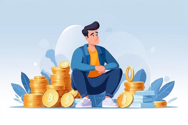 Photo debt repayment flat concept vector illustration bankrupt man without money bank debtor 2d cartoon character for web design