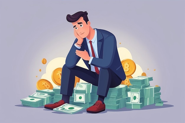 Photo debt repayment flat concept vector illustration bankrupt man without money bank debtor 2d cartoon character for web design