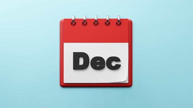 DEC op papieren bureaukalender 3D-rendering