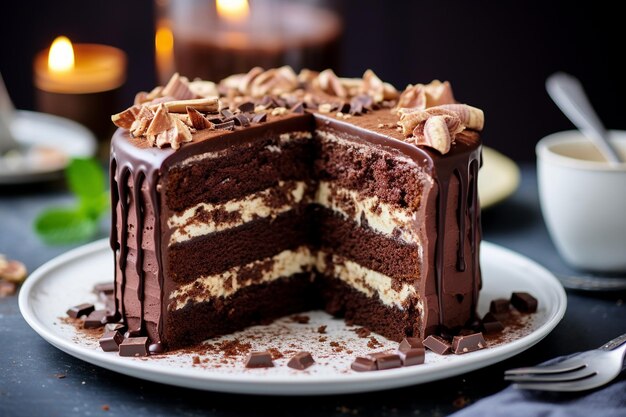 Photo decadent chocolate cake with chocolate swirl frosting