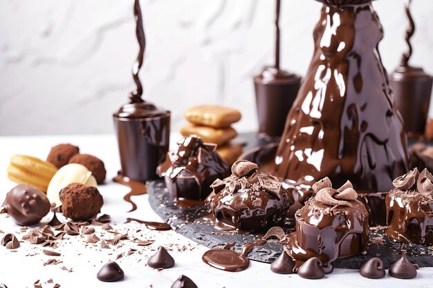 Decadent chocolate fountains with an assortment of dippables