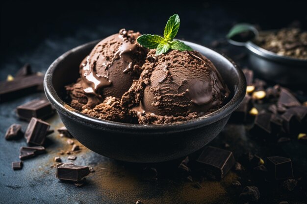 Foto un gelato di nocciole al cioccolato decadente.