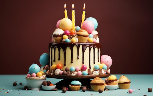 Decadent ChocolatePoured Birthday Cake Generative AI