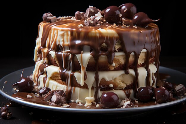 Decadent Delights Indulging in the Irresistible Temptation of a Chocolate Dripping Cake Generative AI