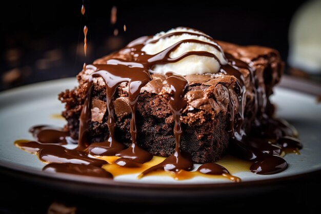 Decadent Fudgy Brownie Closeup on a Plate