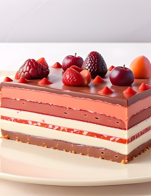 Создан декадентский многослойный торт ко дню рождения с завитками крема и украшениями.