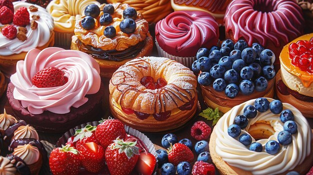 Foto decadente pasticceria assortimento dettagli raffinati delizie di panetteria