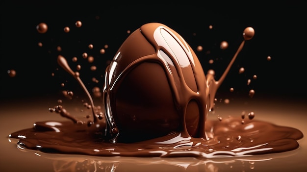 Decadent scene of an Easter egg sinking into a sea of rich and velvety chocolate