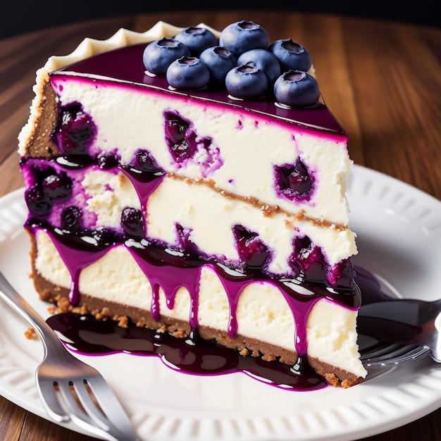 decadent slice of mouthwatering blueberry cheesecake