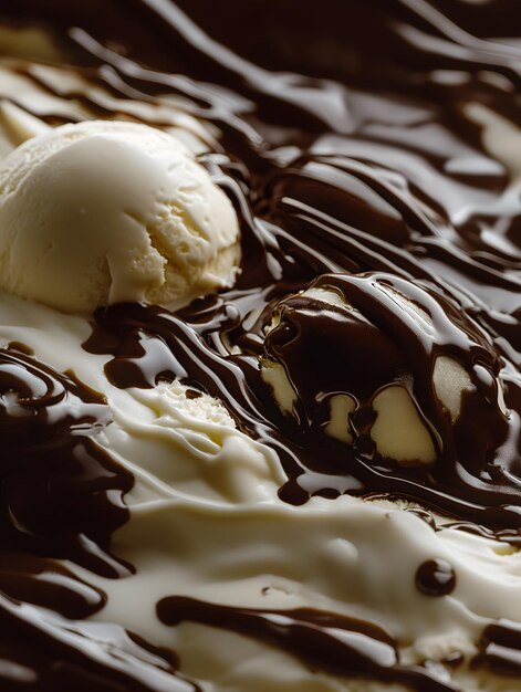 Photo decadent vanilla ice cream scoops with luxurious chocolate sauce