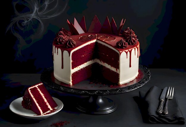 Decadente Red Velvet Cake in gotische stijl Generatieve AI