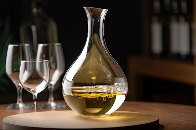 Фото Графин, наполненный свежим белым вином, готов к розливу