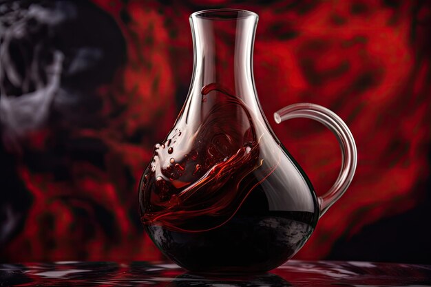 抽象的な背景に赤ワインのデキャンタ