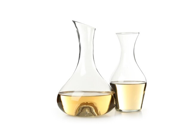 Decanters with wine isolated on white background