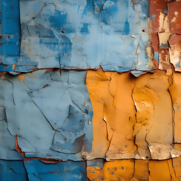 Decay and Rust Corroded Appearance of Rusty Metal Background gold orange blue green and black