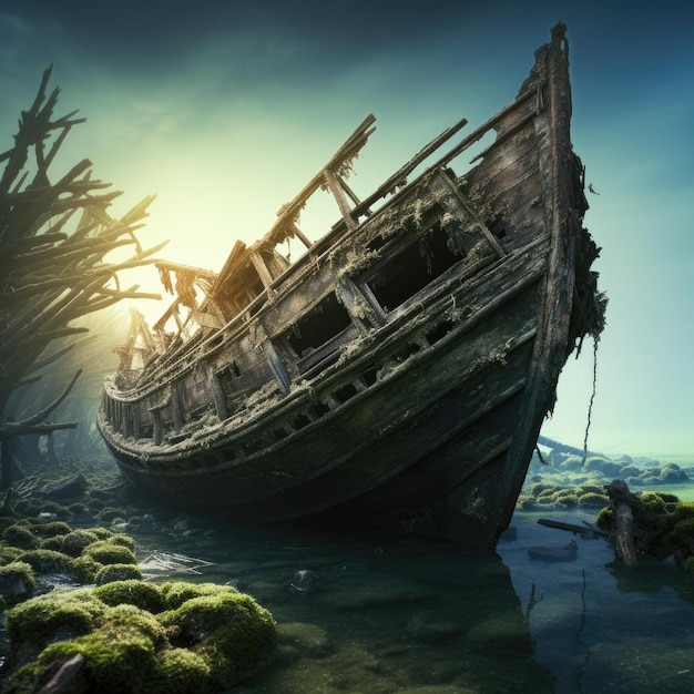 Decaying shipwreck