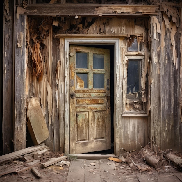 朽ち果てた木製ドア