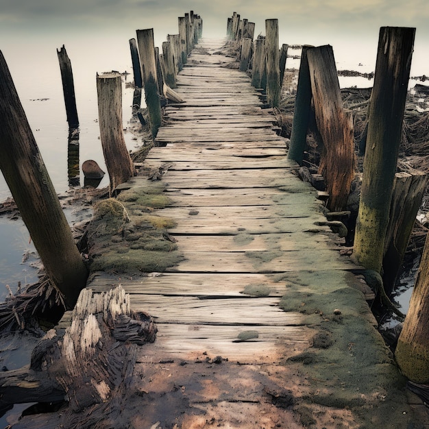 朽ち果てた木製の桟橋