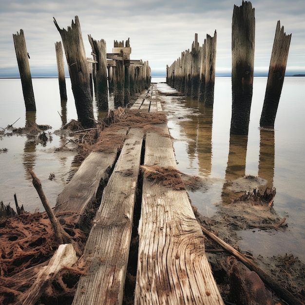 Decaying wooden pier