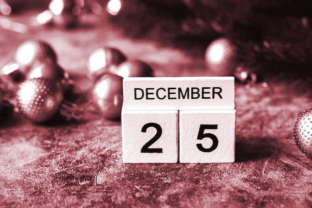 December 25 date on calendar christmas background