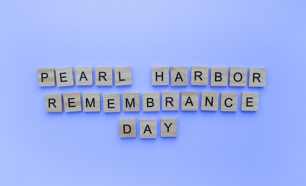 December 7 National Pearl Harbor Remembrance Day minimalistic banner with the inscription in wooden letters