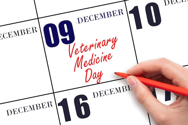 December 9th Hand writing text Veterinary Medicine Day on calendar date Save the date