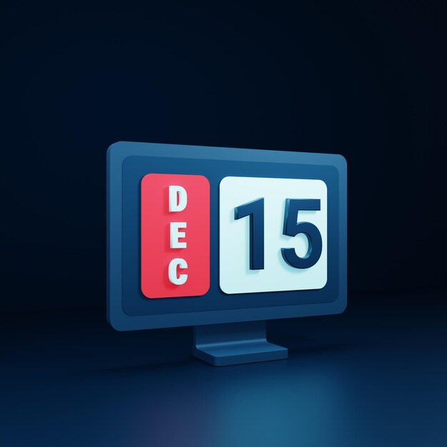 december calendar icon 3d illustration with desktop monitor date december 15