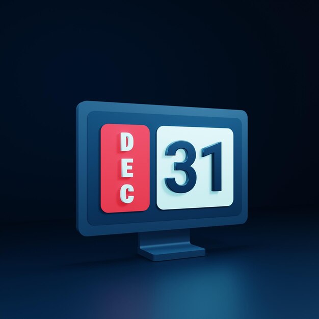 december calendar icon 3d illustration with desktop monitor date december 31