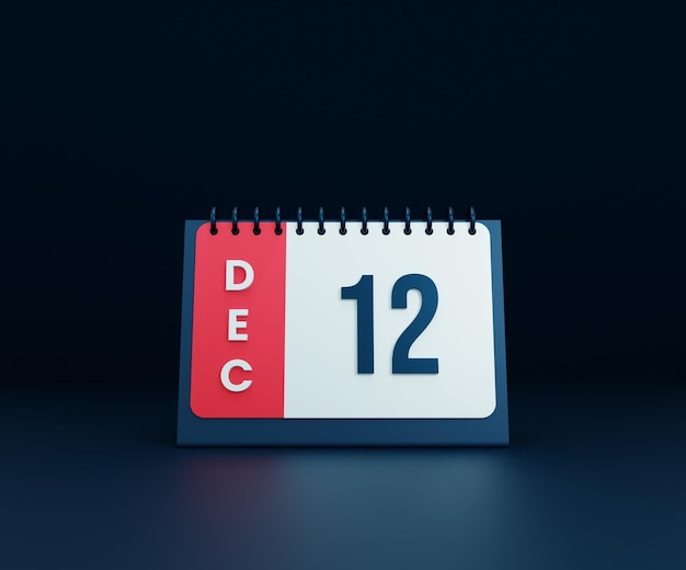 December Realistic Desk Calendar Icon 3D Illustration Date December 12