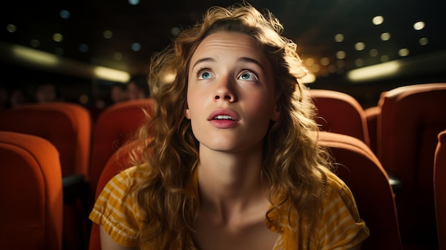 Photo a decent girl watching a movie in theater