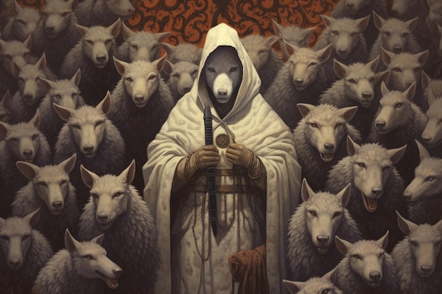 Обманчивый волк в овечьей шкуре Иллюстрация Генеративный AI