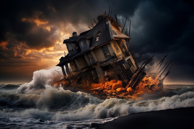 Photo decimated dramatic house destroyed wind disaster generate ai