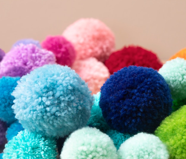 Photo decirative pom poms close up detail