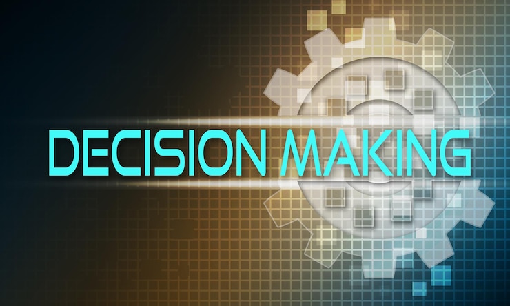 फोटो decision making concept text on the mechanism of gears technology background