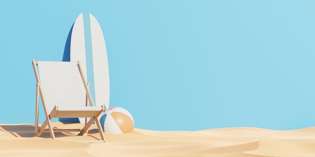 A deck chair balloon and surfboards 3d render