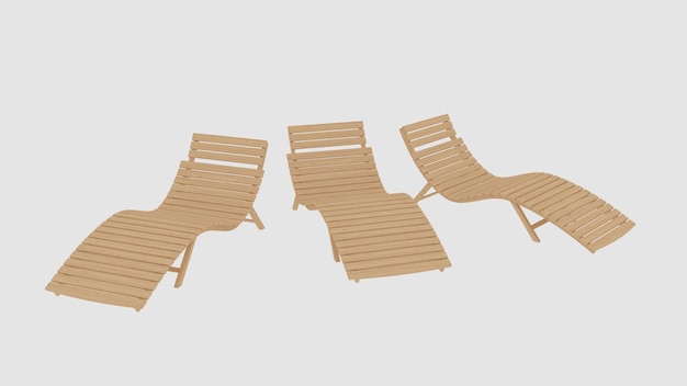 Deck chair or Beach chaise lounge. Wood beach relaxing chair on white