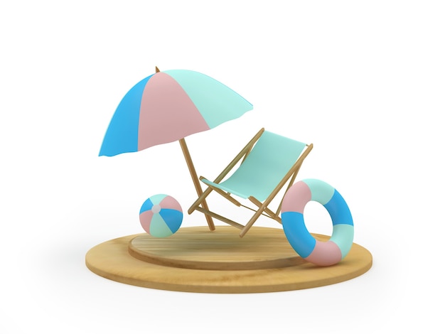 Photo deck chair and lifebuoy under a beach umbrella on a stand