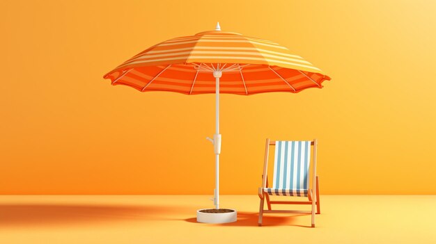 Photo deck chair and parasol on orange summer background