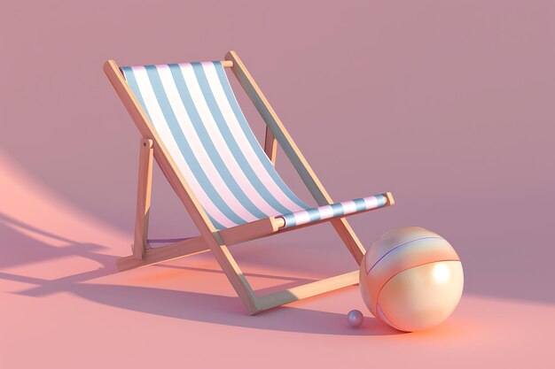 Photo deck chair for summer and beach things in 3d realistic art style with pastel color