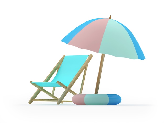 deck chair with lifebuoy under a beach umbrella