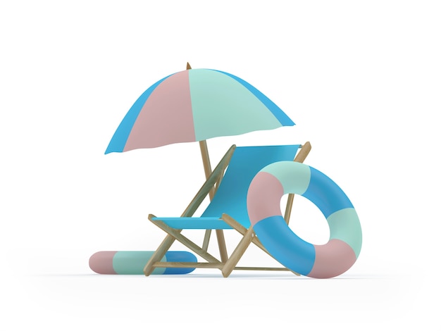 deck chair with lifebuoys under a beach umbrella