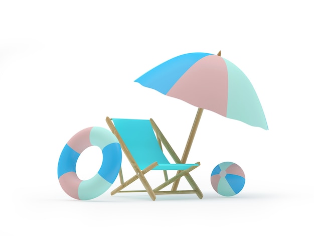 deck chair with lifebuoys under a beach umbrella