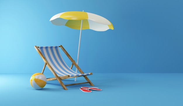 Deck Chair with Sunshade and Color Beach Ball