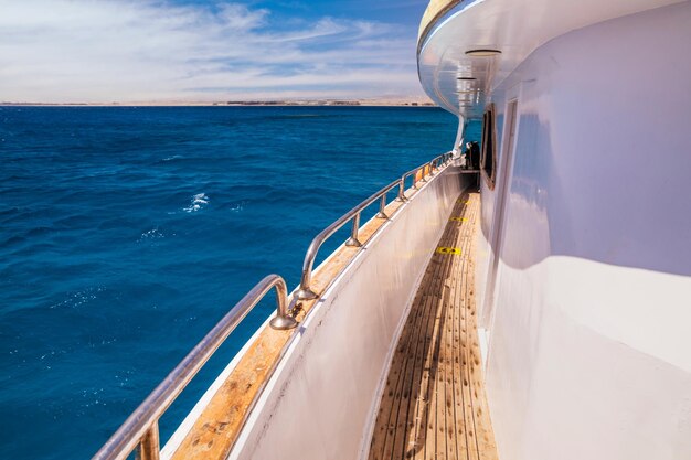 Deck of cruise yachts in clear water near a coral reef Red Sea Egypt