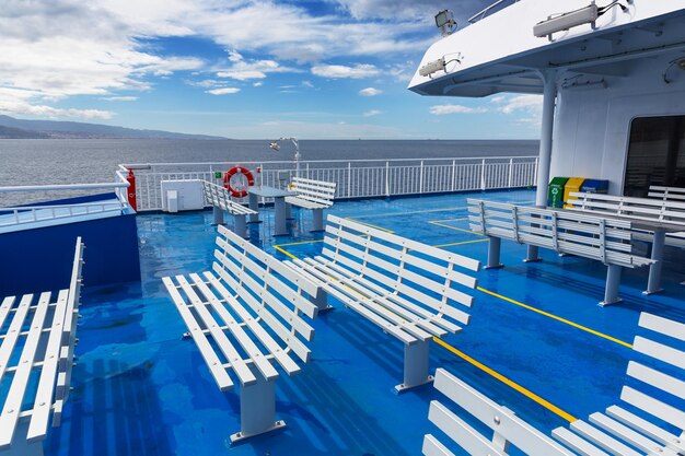 Photo deck with benches on a cruise ship