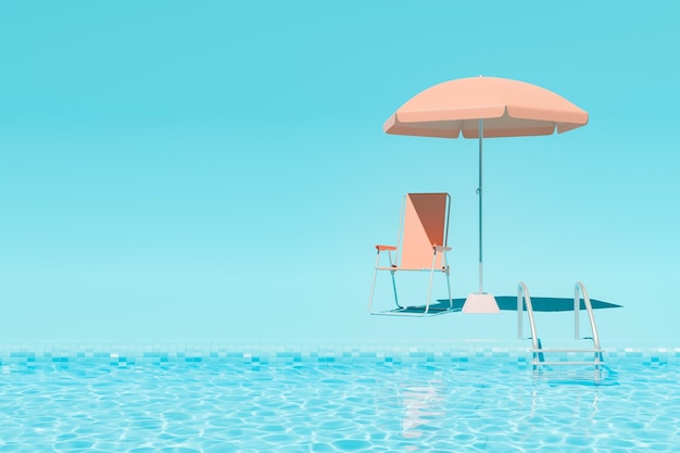 Deckchair and parasol on poolside