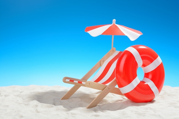 Deckchair and swimming ring on the beach