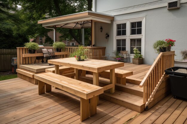 Decks with builtin benches and shaded areas for comfortable gatherings